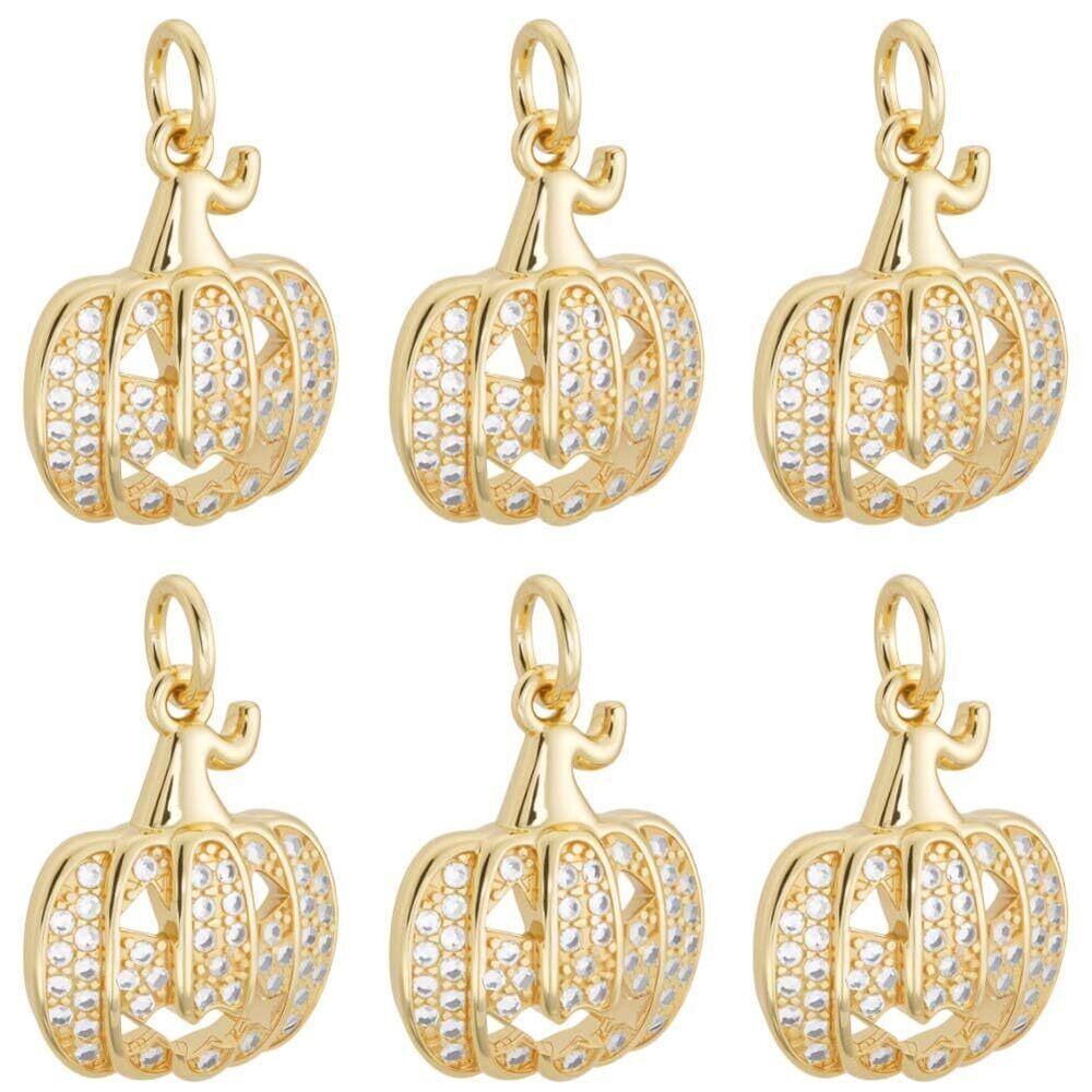 4692 1 Box 6Pcs Halloween Pumpkin Charms 18K Gold Plated Cubic Zirconia